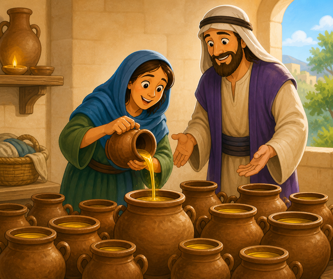 Elisha's miracle, widows jars of oil