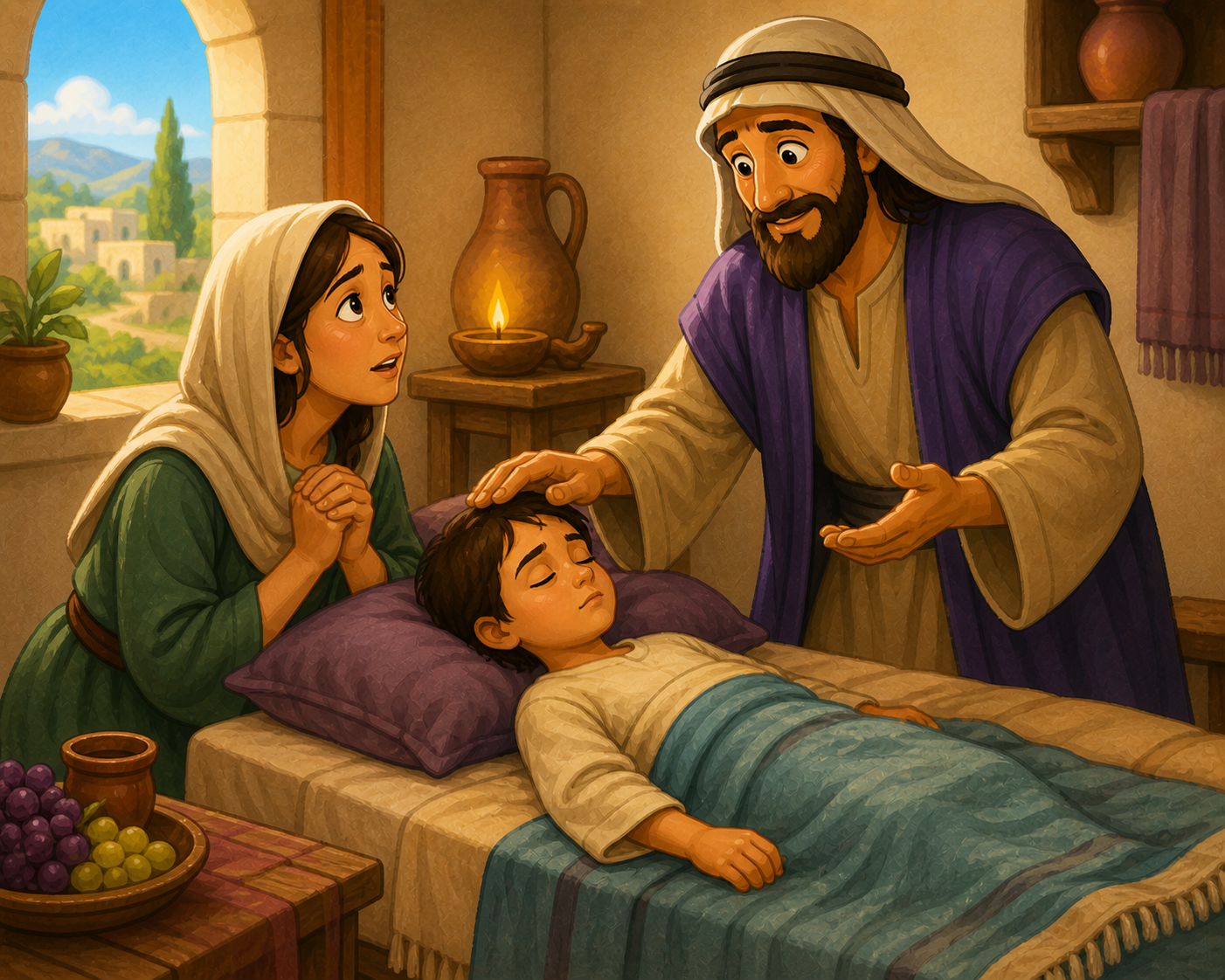 Elisha standing over the Shunamites son.